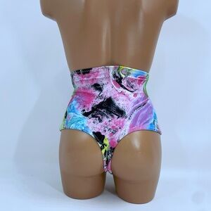 Neon Marble High-Waist Swim Bottoms